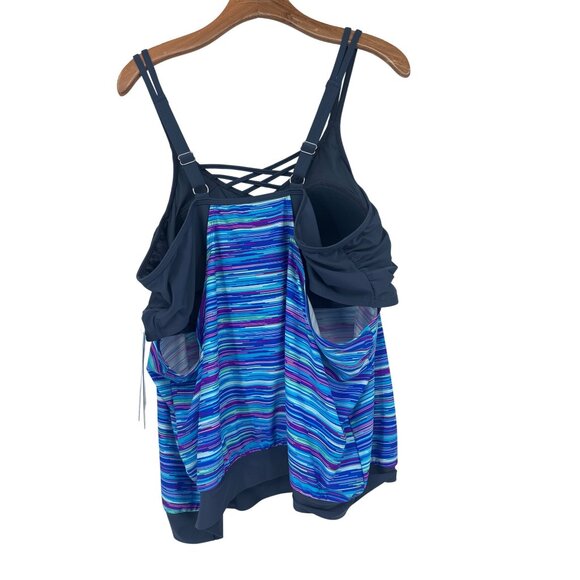 Free Country Womens Tankini Top size 3X  plus blue Striped Adjustable Straps new - Picture 4 of 5